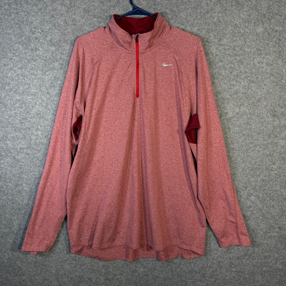 Nike Running Dri-FIT Half Zip Pullover Top Mens Activewear Red Heather